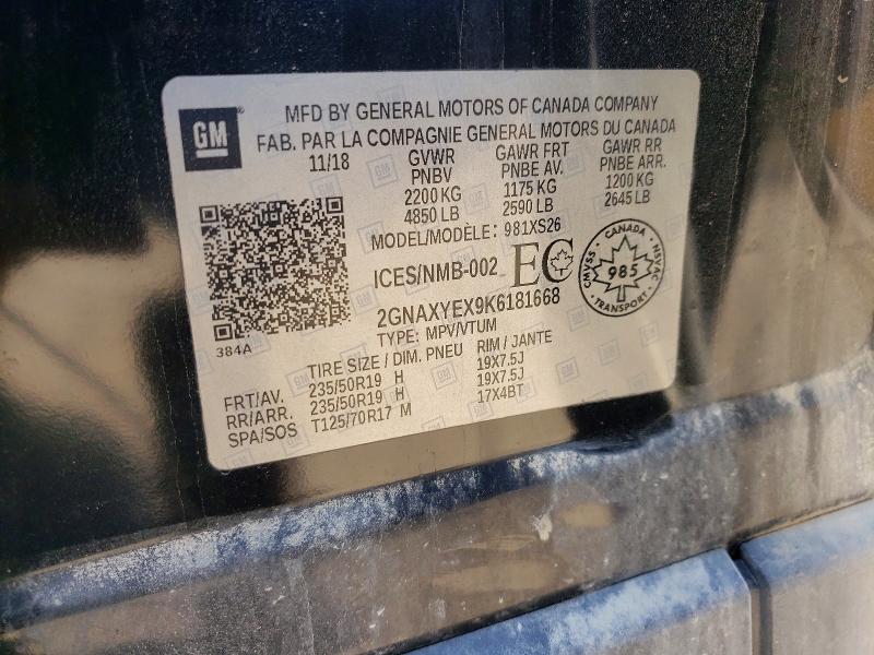 Aukcja sprzedaży 2019 Chevrolet Equinox, vin: 2GNAXYEX9K6181668, numer aukcji: 63778596