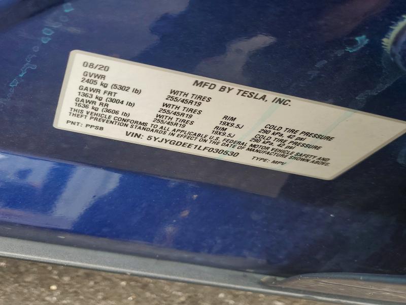 63657016 :رقم المزاد ، 5YJYGDEE1LF030530 vin ، 2020 Tesla Model Y مزاد بيع