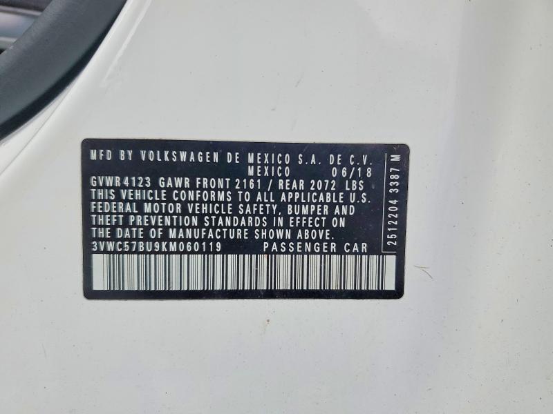 Продаж на аукціоні авто 2019 Volkswagen Jetta, vin: 3VWC57BU9KM060119, номер лоту: 65405426