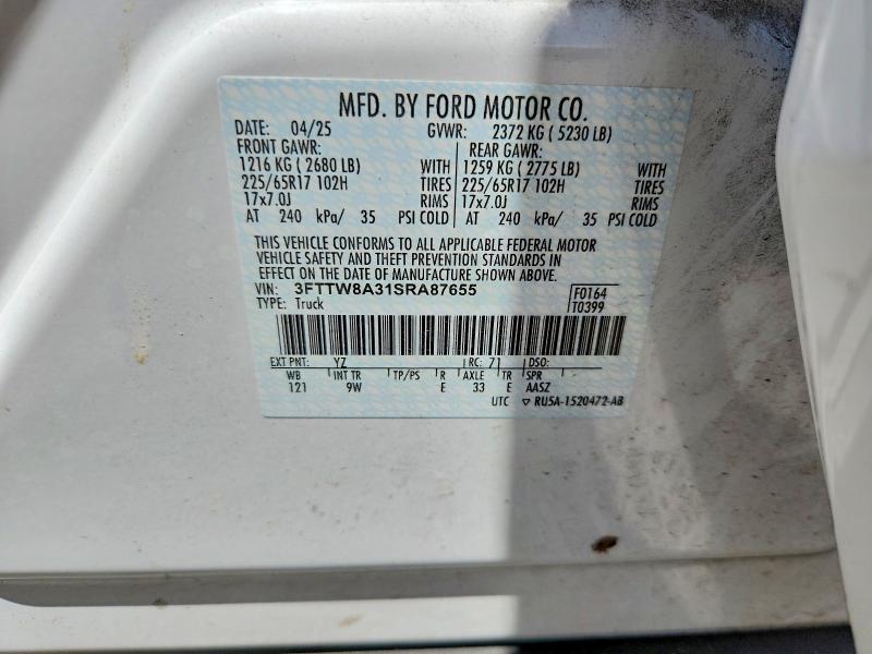 2025 Ford Maverick მანქანა იყიდება აუქციონზე, vin: 3FTTW8A31SRA87655, აუქციონის ნომერი: 64416866