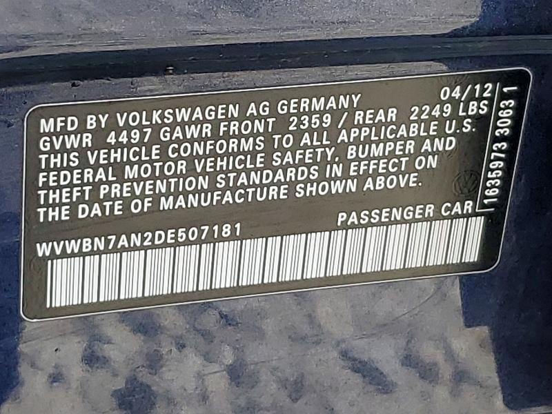 Продажа на аукционе авто 2013 Volkswagen Cc, vin: WVWBN7AN2DE507181, номер лота: 64295386