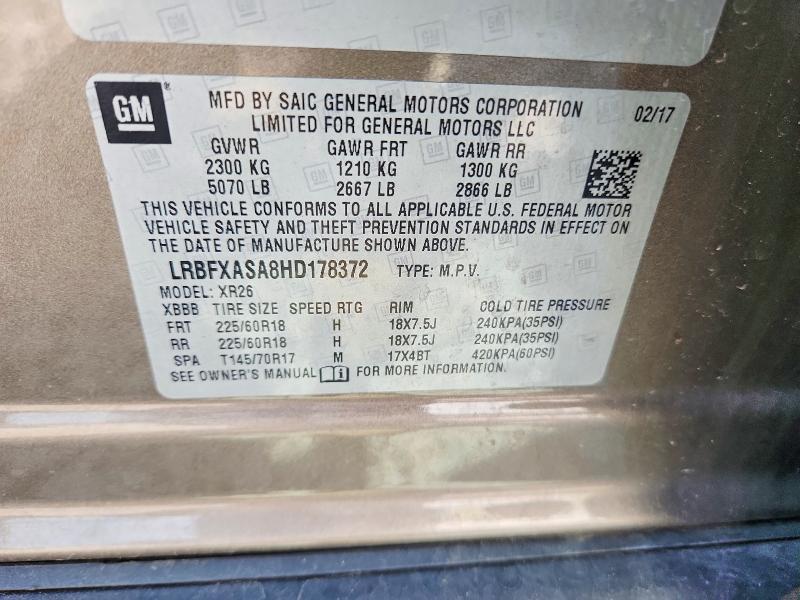66292186 :رقم المزاد ، LRBFXASA8HD178372 vin ، 2017 Buick Envision مزاد بيع
