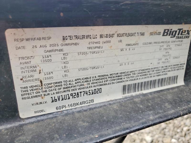 Продажа на аукционе авто 2026 Big Tex Unknown, vin: 16V1U1928T7451020, номер лота: 62870146