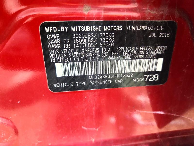 66318216 :رقم المزاد ، ML32A3HJ5HH012522 vin ، 2017 Mitsubishi Mirage مزاد بيع