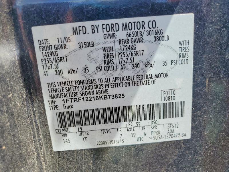Продажа на аукционе авто 2006 Ford F150, vin: 1FTRF12216KB73825, номер лота: 63923796