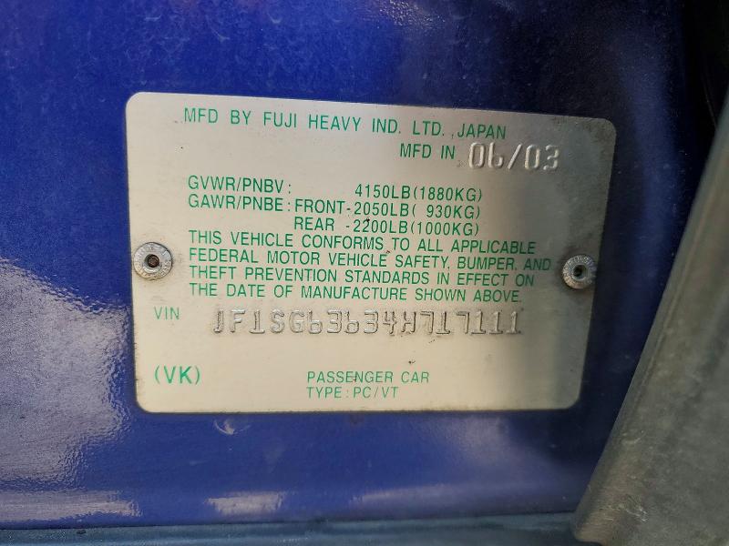 Aukcja sprzedaży 2004 Subaru Forester, vin: JF1SG63634H717111, numer aukcji: 65795526