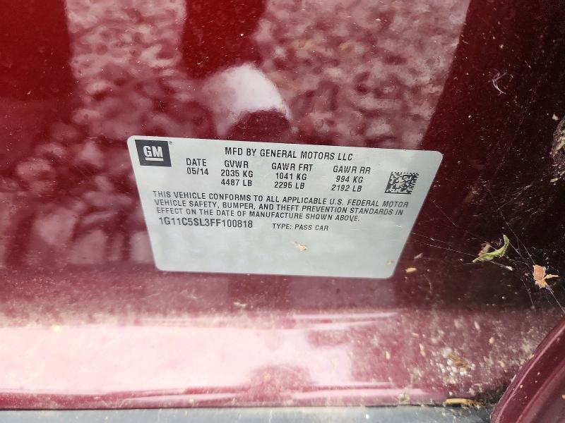 64091386 :رقم المزاد ، 1G11C5SL3FF100818 vin ، 2015 Chevrolet Malibu مزاد بيع