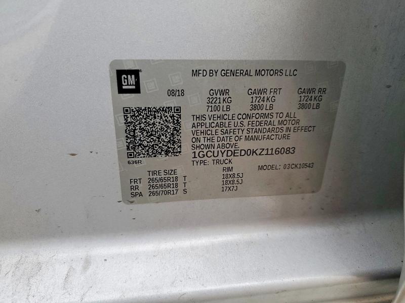 Aukcja sprzedaży 2019 Chevrolet Silverado, vin: 1GCUYDED0KZ116083, numer aukcji: 63610736