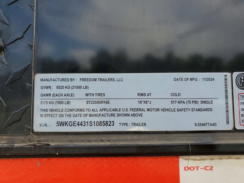 Aukcja sprzedaży 2025 Freedom Trailers Cargo Trai, vin: 5WKGE4431S1085823, numer aukcji: 64928726