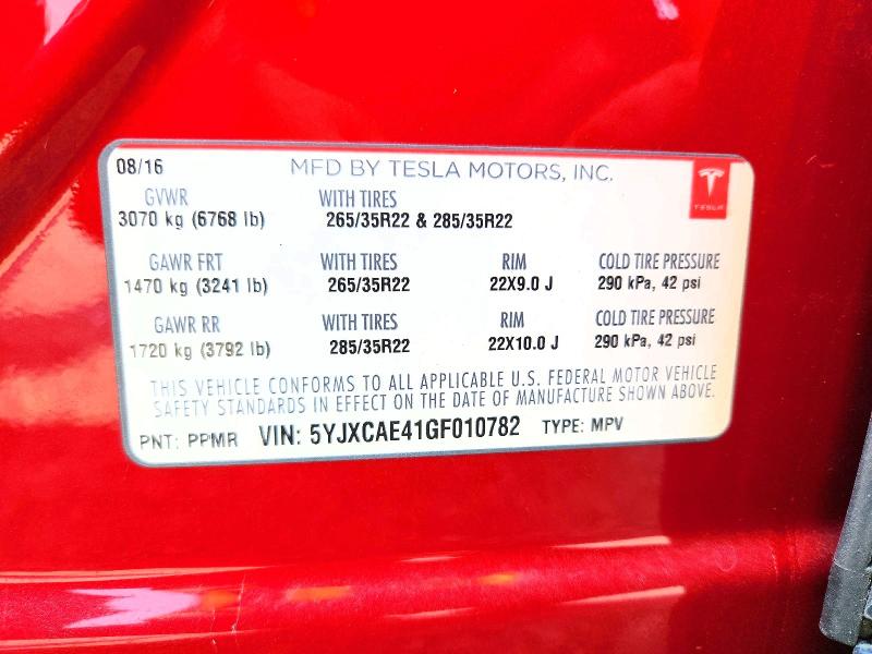 2016 Tesla Model X მანქანა იყიდება აუქციონზე, vin: 5YJXCAE41GF010782, აუქციონის ნომერი: 62868416