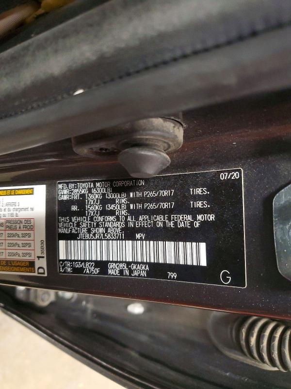 Продажа на аукционе авто 2020 Toyota 4runner, vin: JTEBU5JR7L5833711, номер лота: 64277896