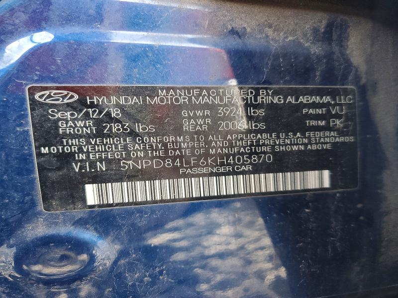 2019 Hyundai Elantra მანქანა იყიდება აუქციონზე, vin: 5NPD84LF6KH405870, აუქციონის ნომერი: 66044906