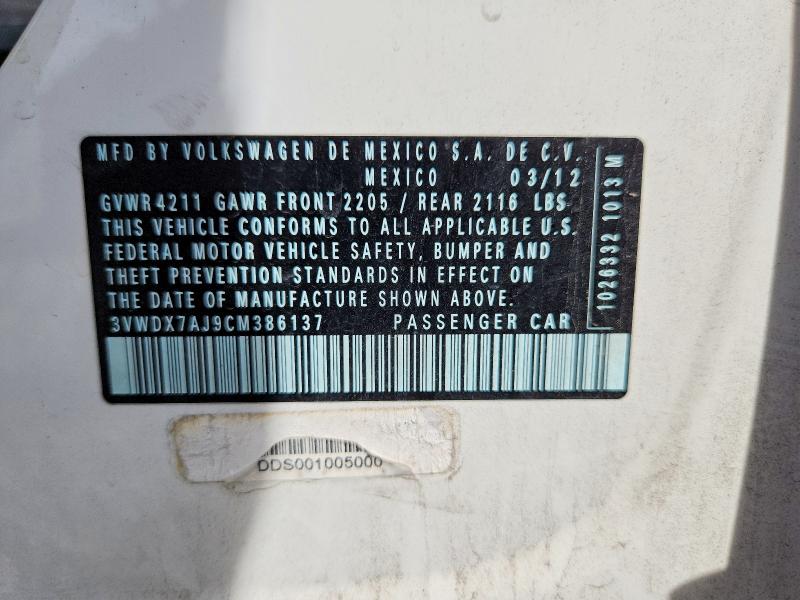 66126156 :رقم المزاد ، 3VWDX7AJ9CM386137 vin ، 2012 Volkswagen Jetta مزاد بيع