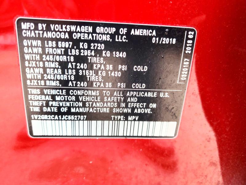 Aukcja sprzedaży 2018 Volkswagen Atlas, vin: 1V2GR2CA1JC552707, numer aukcji: 66535746