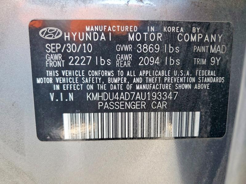 Aukcja sprzedaży 2010 Hyundai Elantra, vin: KMHDU4AD7AU193347, numer aukcji: 63605706