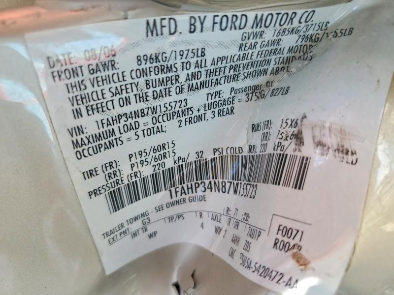 Продажа на аукционе авто 2007 Ford Focus, vin: 1FAHP34N87W155723, номер лота: 66202486