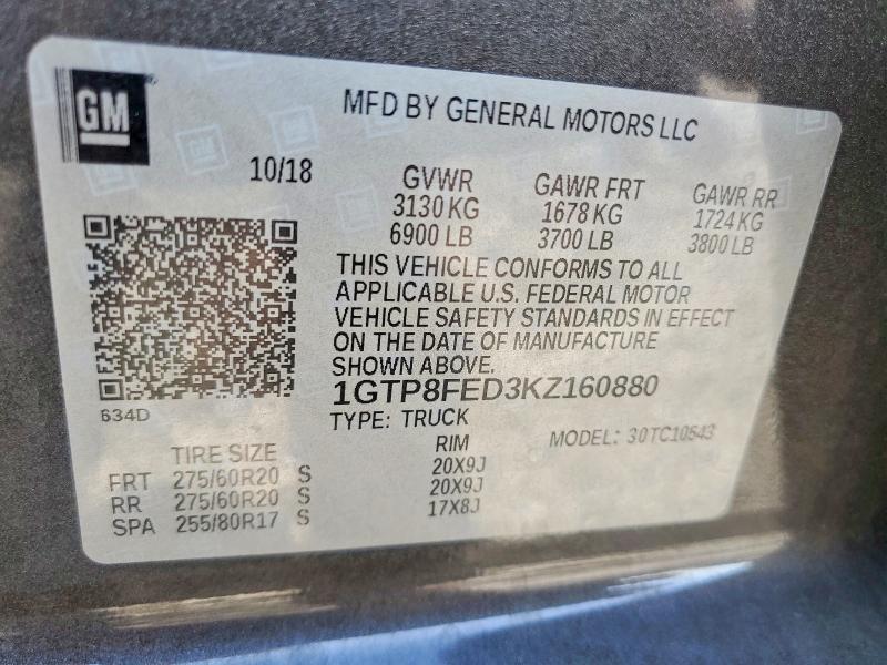 Продажа на аукционе авто 2019 Gmc Sierra, vin: 1GTP8FED3KZ160880, номер лота: 64510276