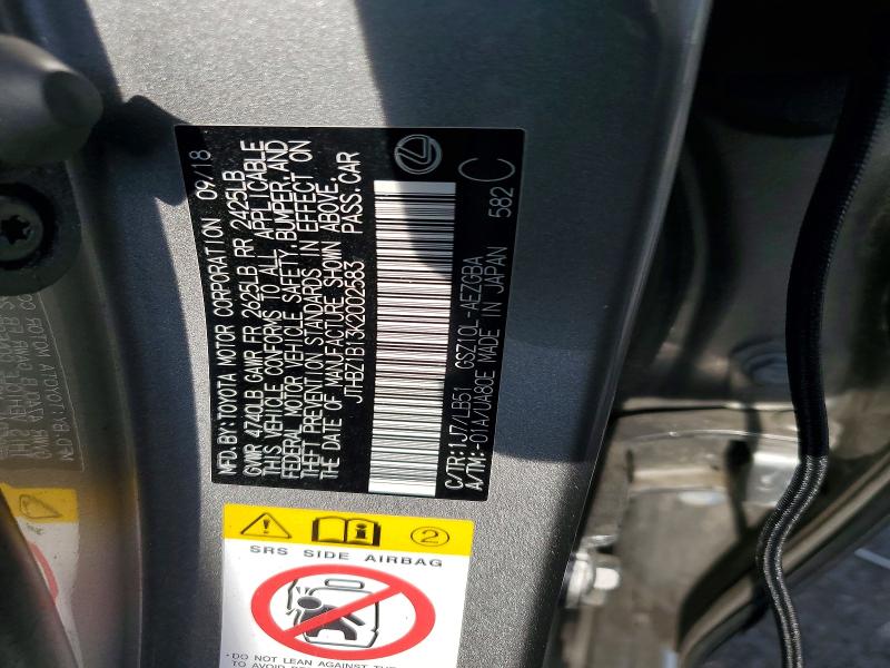 64480496 :رقم المزاد ، JTHBZ1B13K2002583 vin ، 2019 Lexus Es مزاد بيع