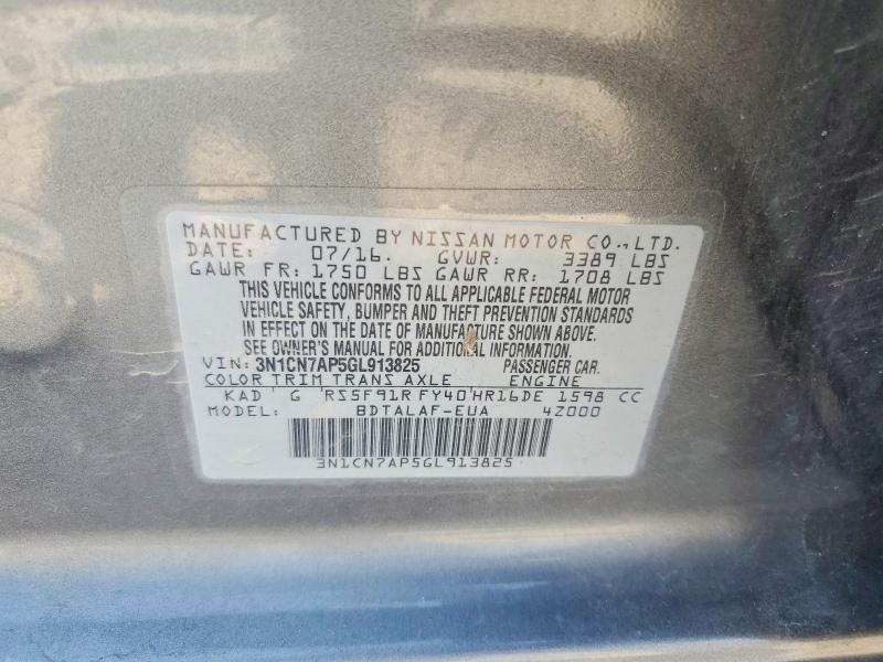 63503516 :رقم المزاد ، 3N1CN7AP5GL913825 vin ، 2016 Nissan Versa مزاد بيع