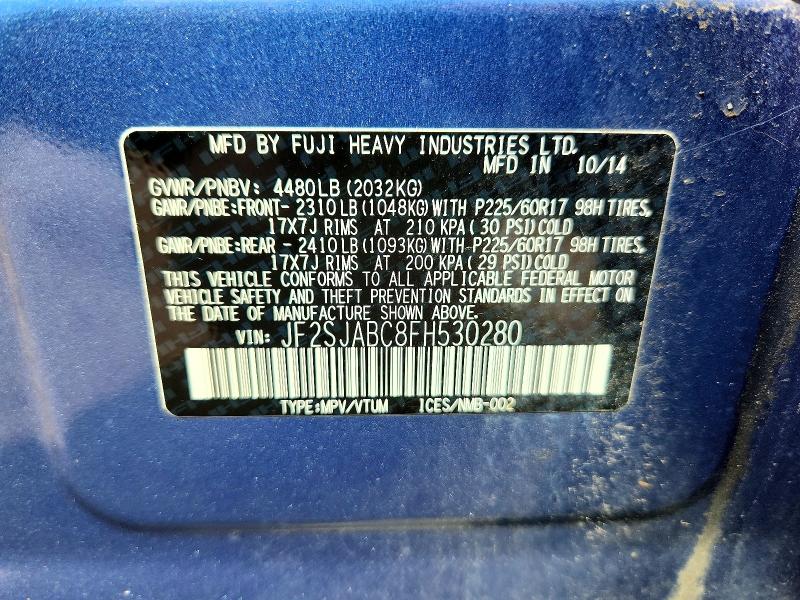 Продажа на аукционе авто 2015 Subaru Forester, vin: JF2SJABC8FH530280, номер лота: 66751346