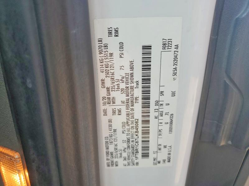 Продаж на аукціоні авто 2020 Ford Transit, vin: 1FTBR1C87LKB45082, номер лоту: 63553106