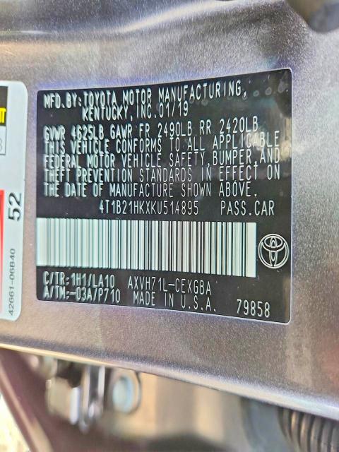 Aukcja sprzedaży 2019 Toyota Camry Hybrid, vin: 4T1B21HKXKU514895, numer aukcji: 65080116