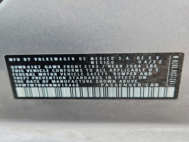 Продаж на аукціоні авто 2022 Volkswagen Jetta, vin: 3VW7M7BU0NM015448, номер лоту: 66006616