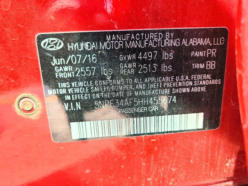 Продаж на аукціоні авто 2017 Hyundai Sonata, vin: 5NPE34AF5HH455674, номер лоту: 63391336