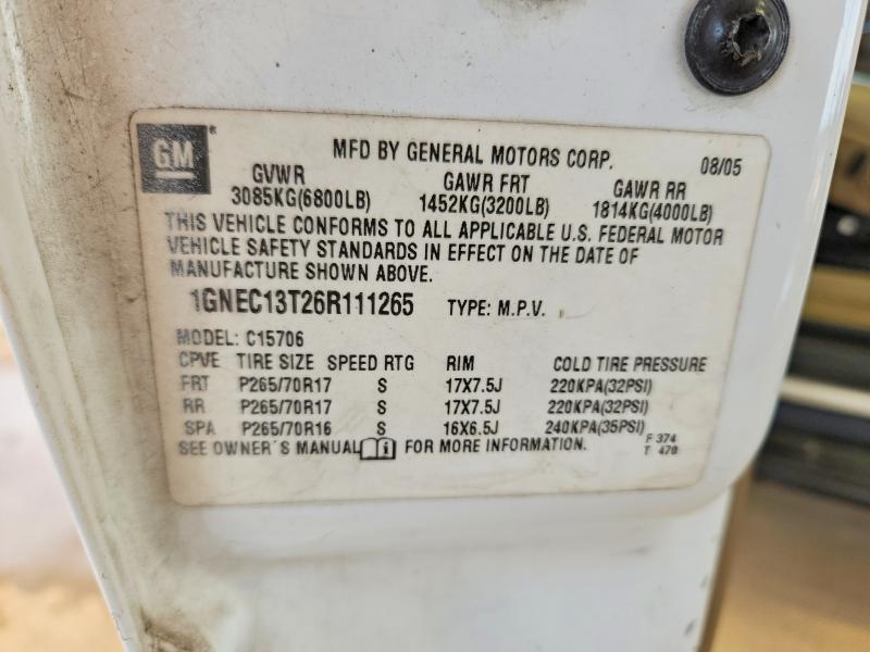 64054726 :رقم المزاد ، 1GNEC13T26R111265 vin ، 2006 Chevrolet Tahoe مزاد بيع