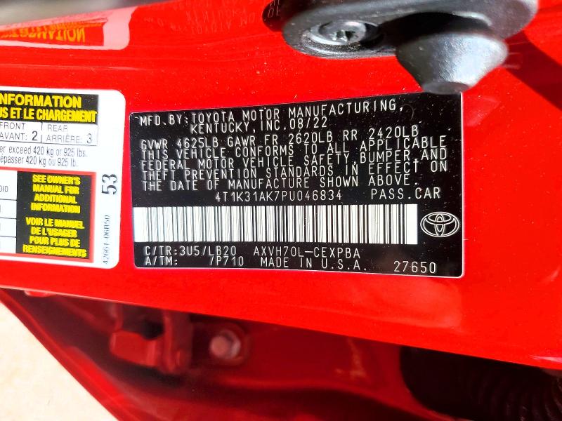 2023 Toyota Camry მანქანა იყიდება აუქციონზე, vin: 4T1K31AK7PU046834, აუქციონის ნომერი: 63749896