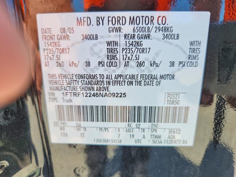 2006 Ford F150 მანქანა იყიდება აუქციონზე, vin: 1FTRF12246NA09225, აუქციონის ნომერი: 64473886