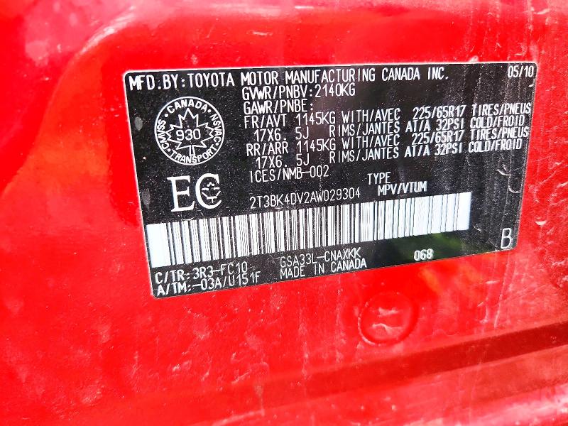 Продажа на аукционе авто 2010 Toyota Rav4, vin: 2T3BK4DV2AW029304, номер лота: 65549436