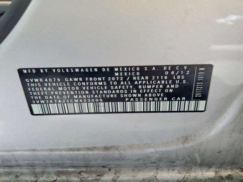 Aukcja sprzedaży 2012 Volkswagen Jetta, vin: 3VW2K7AJ3CM423009, numer aukcji: 66464076