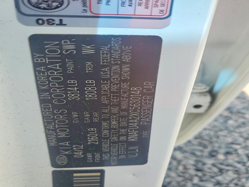 2012 Kia Forte მანქანა იყიდება აუქციონზე, vin: KNAFU4A2XC5630148, აუქციონის ნომერი: 66482356