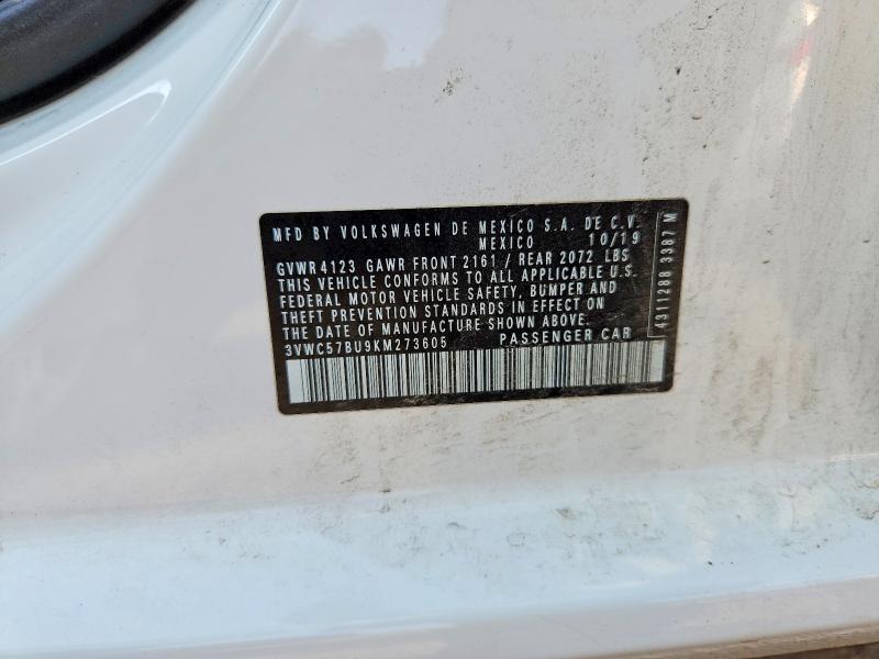 2019 Volkswagen Jetta მანქანა იყიდება აუქციონზე, vin: 3VWC57BU9KM273605, აუქციონის ნომერი: 63995306