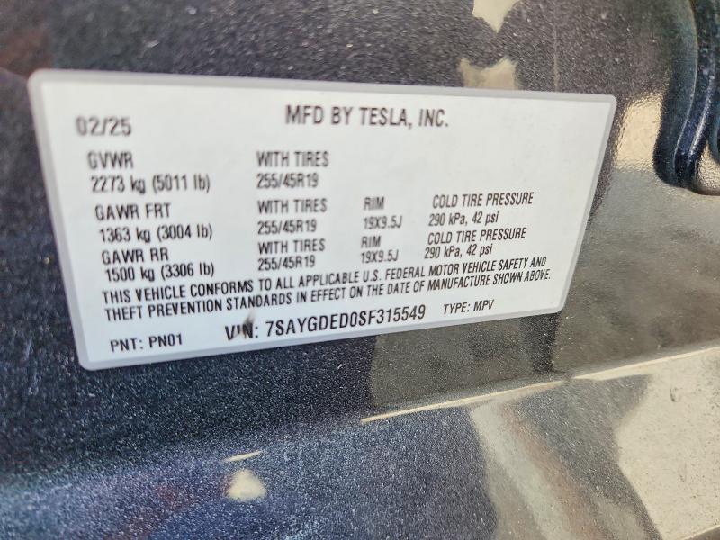 Продажа на аукционе авто 2025 Tesla Model Y, vin: 7SAYGDED0SF315549, номер лота: 64295686
