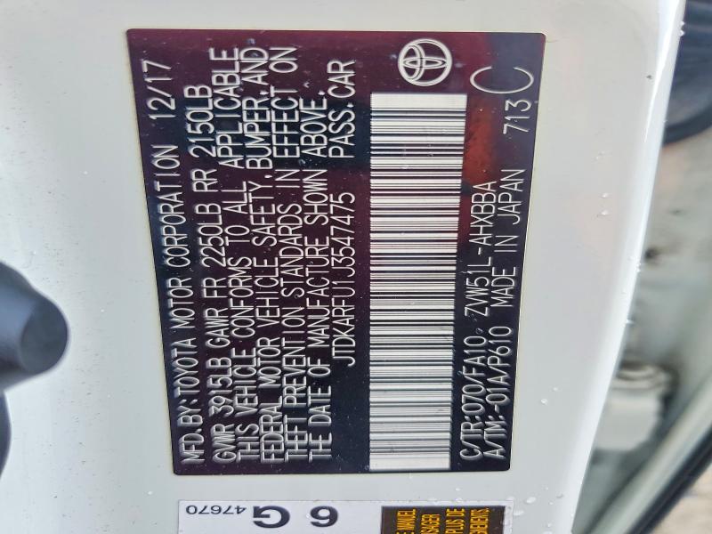 Продаж на аукціоні авто 2018 Toyota Prius, vin: JTDKARFU1J3547475, номер лоту: 63905716