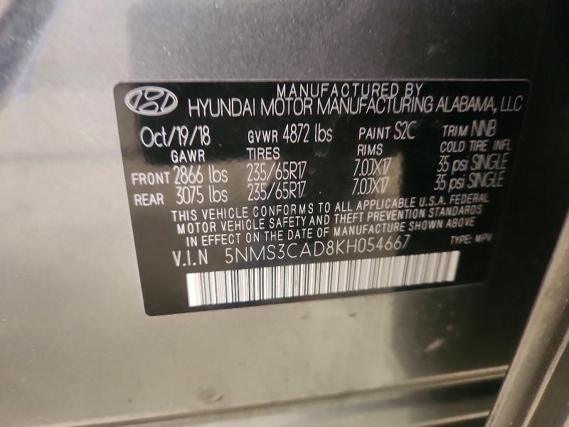Aukcja sprzedaży 2019 Hyundai Santa Fe, vin: 5NMS3CAD8KH054667, numer aukcji: 66428326