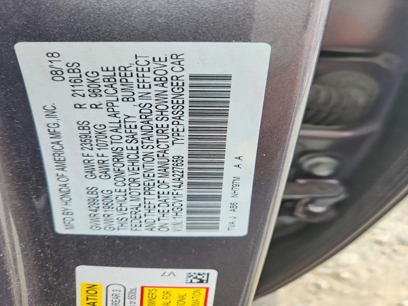 64974956 :رقم المزاد ، 1HGCV1F14JA227659 vin ، 2018 Honda Accord مزاد بيع
