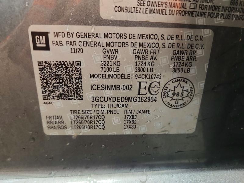 Aukcja sprzedaży 2021 Chevrolet Silverado, vin: 3GCUYDED9MG162904, numer aukcji: 66043176