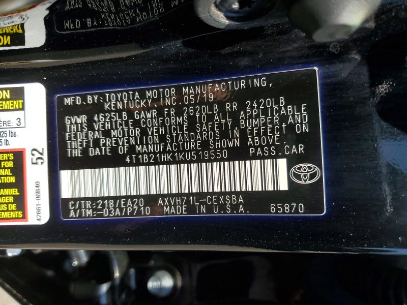 Продаж на аукціоні авто 2019 Toyota Camry Hybrid, vin: 4T1B21HK1KU519550, номер лоту: 65175436