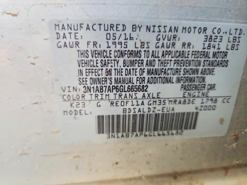 Продажа на аукционе авто 2016 Nissan Sentra, vin: 3N1AB7AP6GL665682, номер лота: 63650286