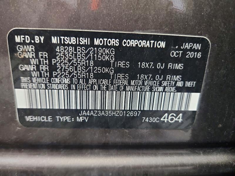 65532796 :رقم المزاد ، JA4AZ3A35HZ012697 vin ، 2017 Mitsubishi Outlander مزاد بيع