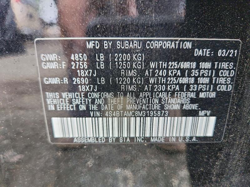 Продажа на аукционе авто 2021 Subaru Outback, vin: 4S4BTAMC8M3195873, номер лота: 64980006
