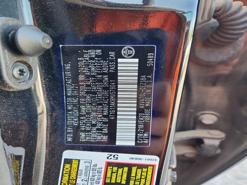 2021 Toyota Camry მანქანა იყიდება აუქციონზე, vin: 4T1G11AK8MU579041, აუქციონის ნომერი: 63694196
