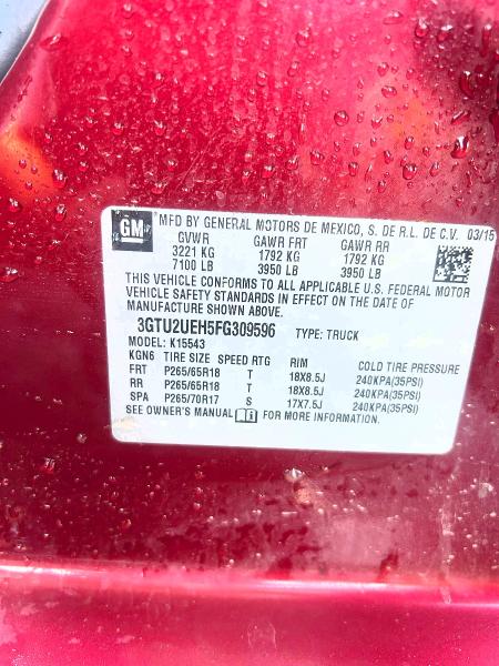 66224156 :رقم المزاد ، 3GTU2UEH5FG309596 vin ، 2015 Gmc Sierra K15 مزاد بيع