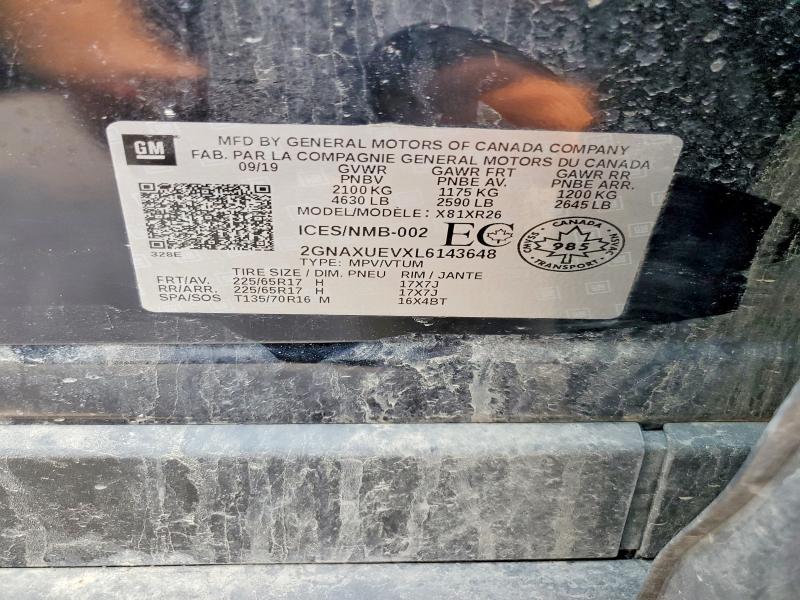63249456 :رقم المزاد ، 2GNAXUEVXL6143648 vin ، 2020 Chevrolet Equinox مزاد بيع
