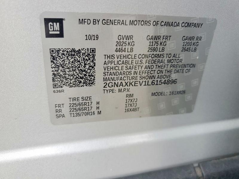 2020 Chevrolet Equinox მანქანა იყიდება აუქციონზე, vin: 2GNAXKEV1L6154896, აუქციონის ნომერი: 66839326