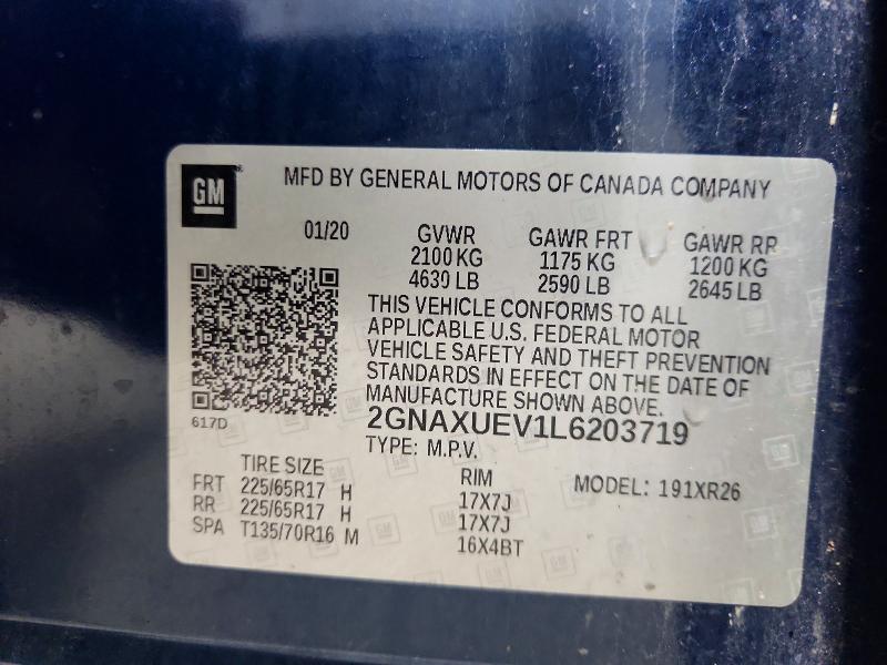 66089646 :رقم المزاد ، 2GNAXUEV1L6203719 vin ، 2020 Chevrolet Equinox مزاد بيع