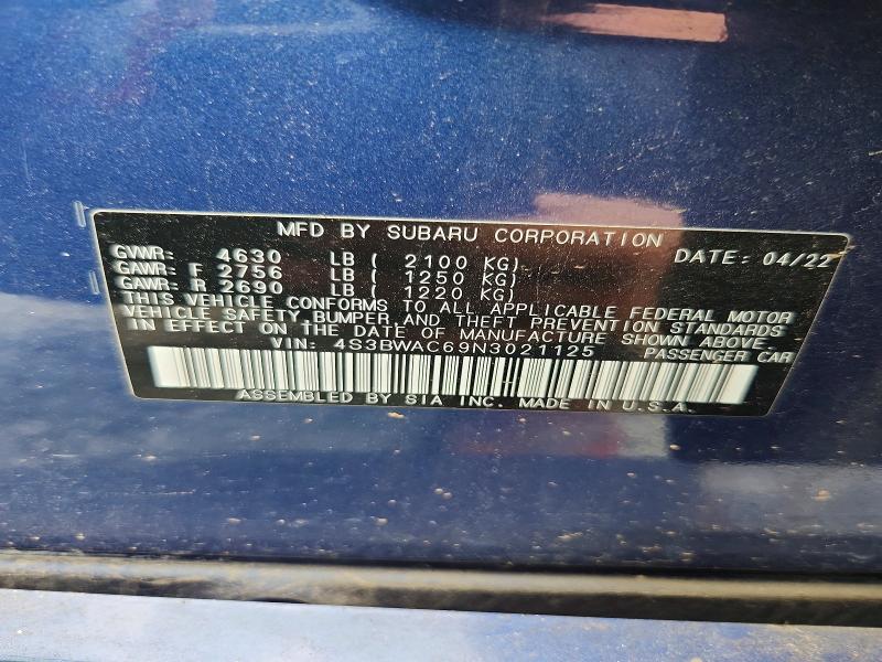 Продаж на аукціоні авто 2022 Subaru Legacy, vin: 4S3BWAC69N3021125, номер лоту: 63711316